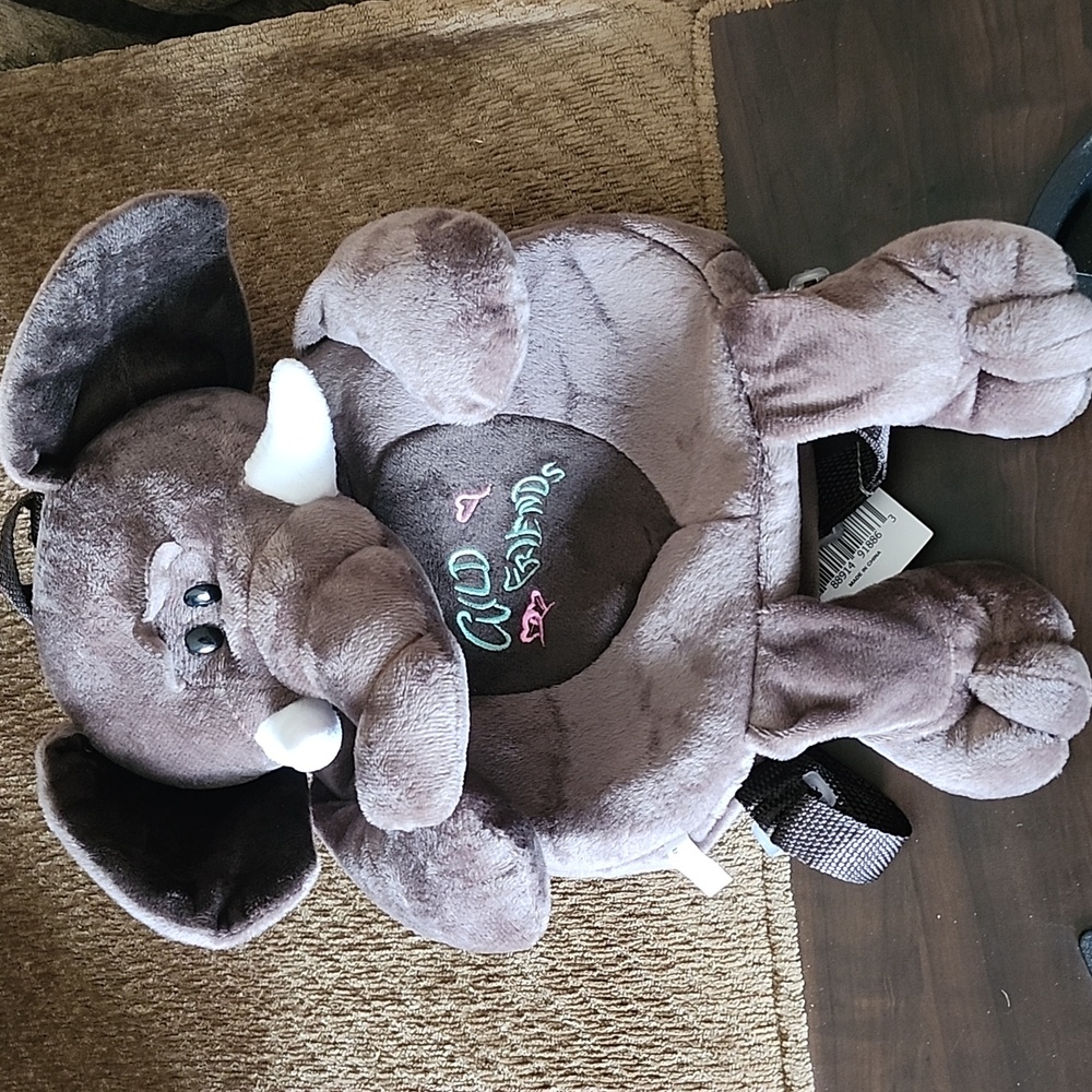 Grey Plush Elephant Bag backpack with adjustable straps and Floppy Ears